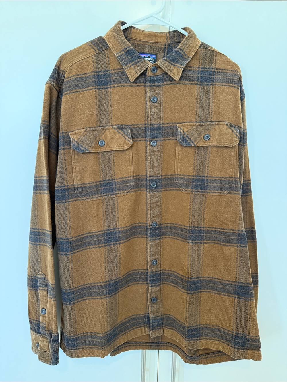 Patagonia Brown and Blue Plaid Fjord Flannel Shirt L